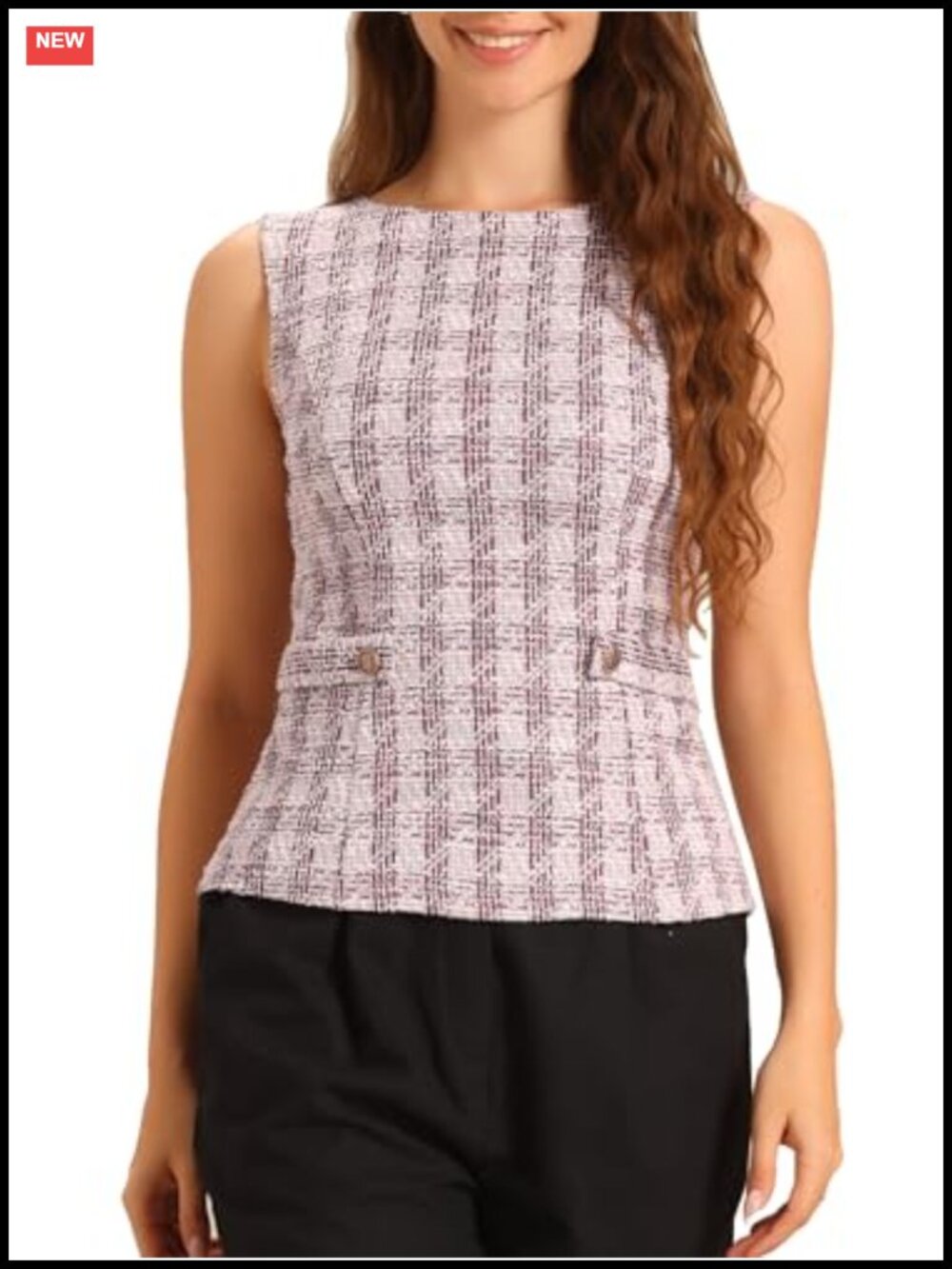 Tweed Vest Tops for Women Sleeveless Business Casual Plaid Waistcoat